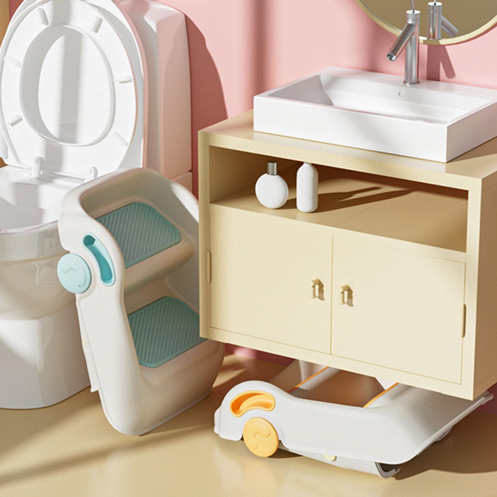 2-stufiger Tritthocker für, rutschfest, Badezimmerhocker, faltbares Design, Kunststoff, sicher, doppelte Ebenen für Kleinkinder, rutschfest