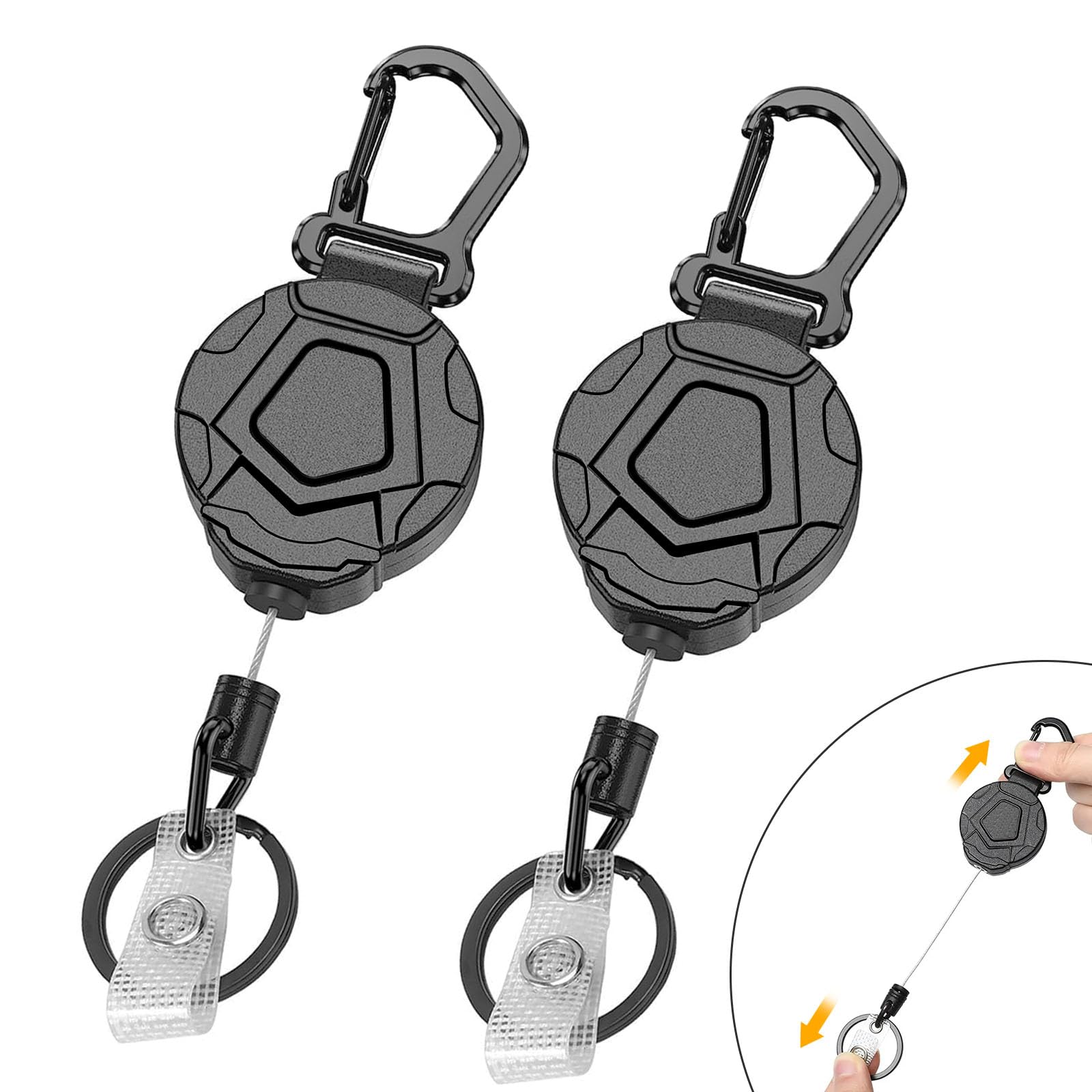 SURFOU Schlüsselanhänger Ausziehbar Stahlseil Karabiner Stabil Zwei, Schlüsselband Einziehbarer Schlüssel Band mit Zugband, Schlüsselbund Ausziehbarer Jojo Stark Retractable Keychain Lang zum Kinder