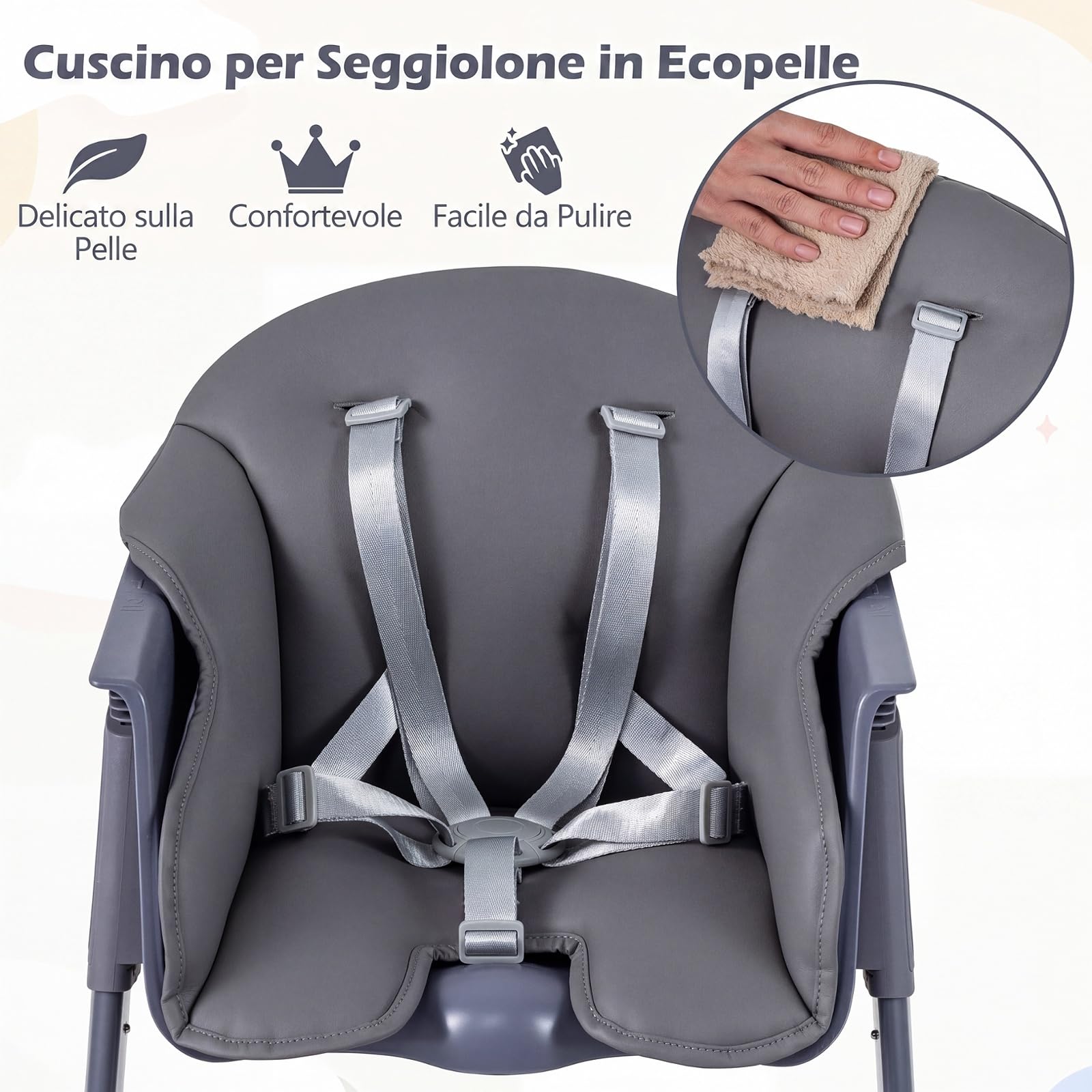 COSTWAY Seggiolone Pappa Evolutivo per Bambini 6-36 Mesi, Lavabile | Sedia Portatile con Vassoio Regolabile, Cuscino Imbottito e Cintura di Sicurezza, Telaio in Metallo, Portata 15 kg