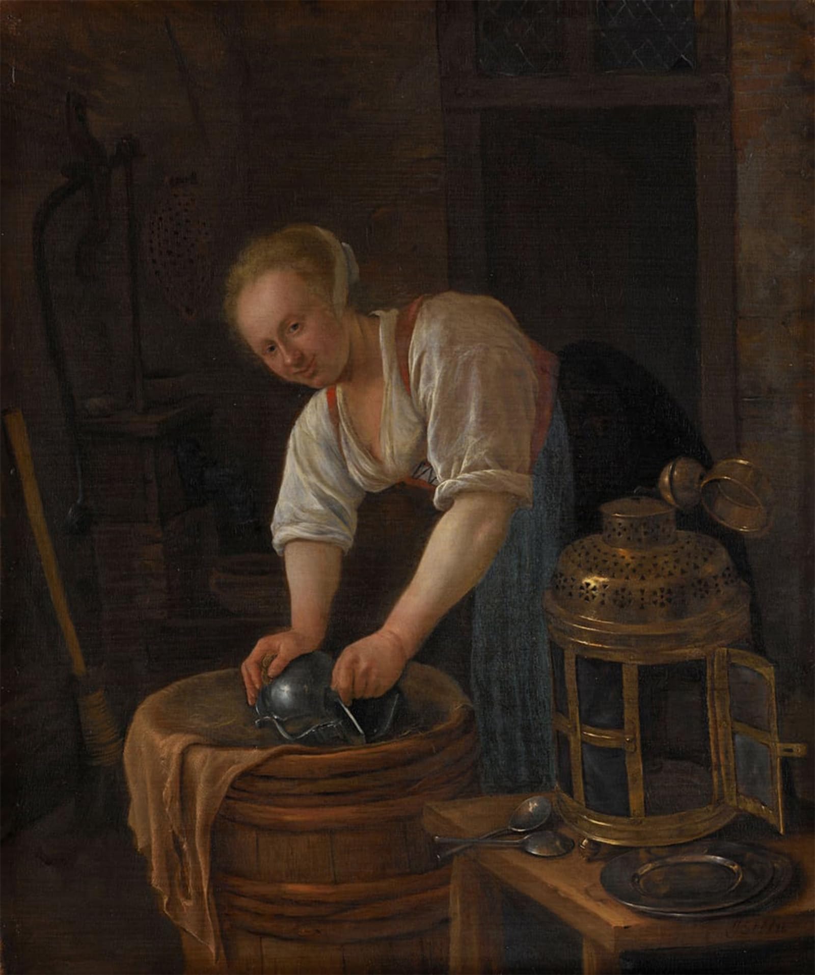 ARTXLXXBN Famous Painting Art Wall Decor Abstract Art Picture Woman Scouring Metalware by Jan Havickszoon Steen Animal Pictures for Home Decor 60x90cm