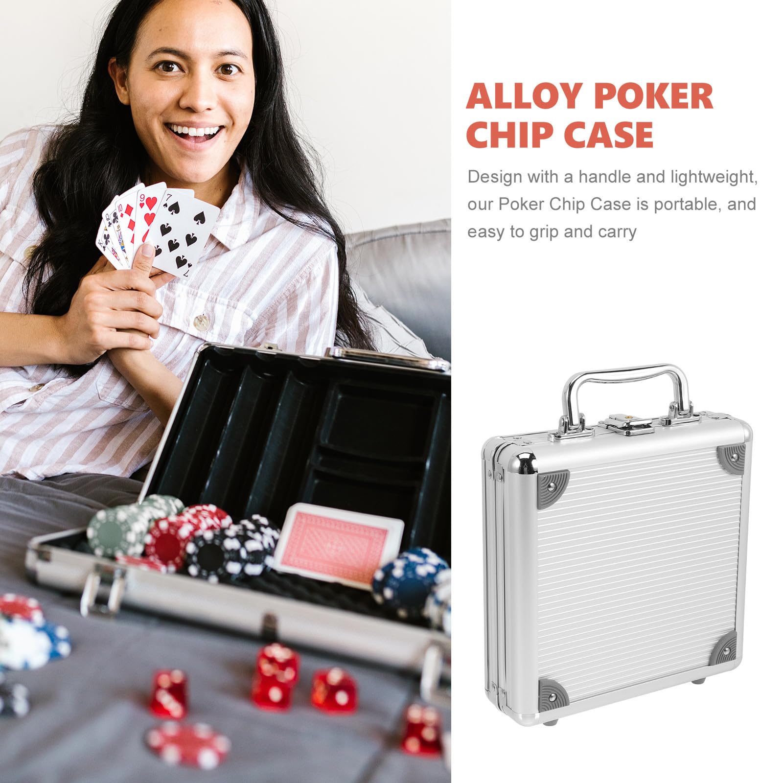 VOSAREA Boîte de Transport Poignée Portable pour Jetons de Poker en Alliage Argenté Grosse Capacité et Fermeture à Boucle Facile à Ouvrir