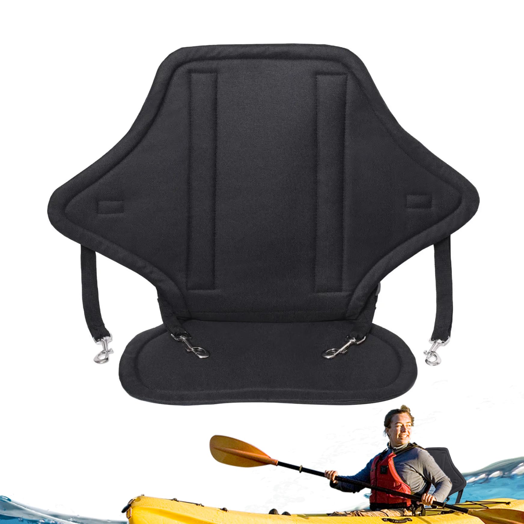 Kayak Seat with Back Support, Nylon Adjustable Paddle Board Seat, with Snap Hooks Detachable Reusable Canoe Boat Seat with Storage Bag Kayak Accessories