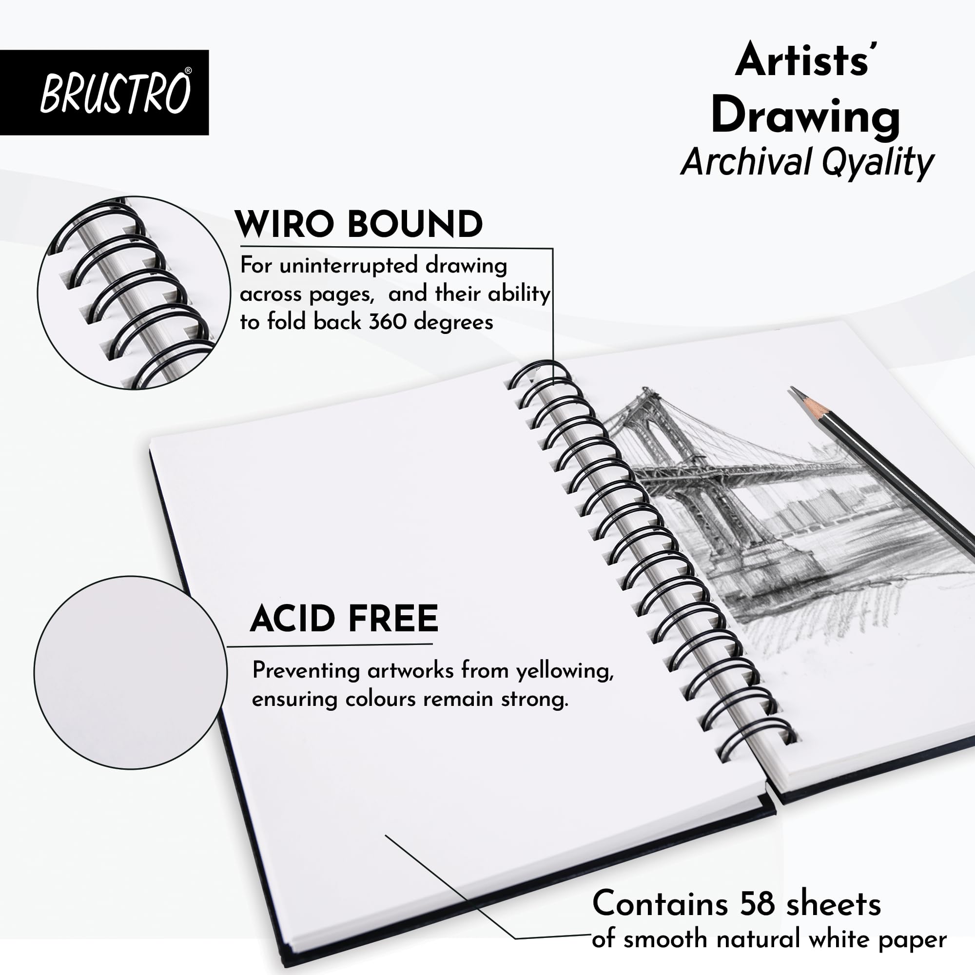 Amazon | BRUSTRO アーティスト スケッチ ブック Wiro 綴じ a5 サイズ
