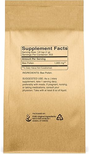 Miniatura 2 de PURE ORIGINAL INGREDIENTS Polvo de polen de abeja, 1 libra, sin rellenos, suplemento sin diluir