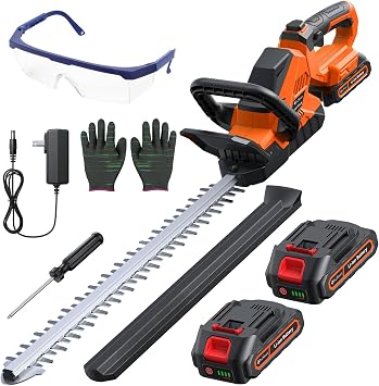 20 Hedge Trimmers Cordless with Battery, 3000RPM Brushless Motor | 2pcs 2000mAh Batteries, 180 Rotatable Head, 2/3 Blade Gap Electric Bush Clipper with,Gifts for Fathers Day
