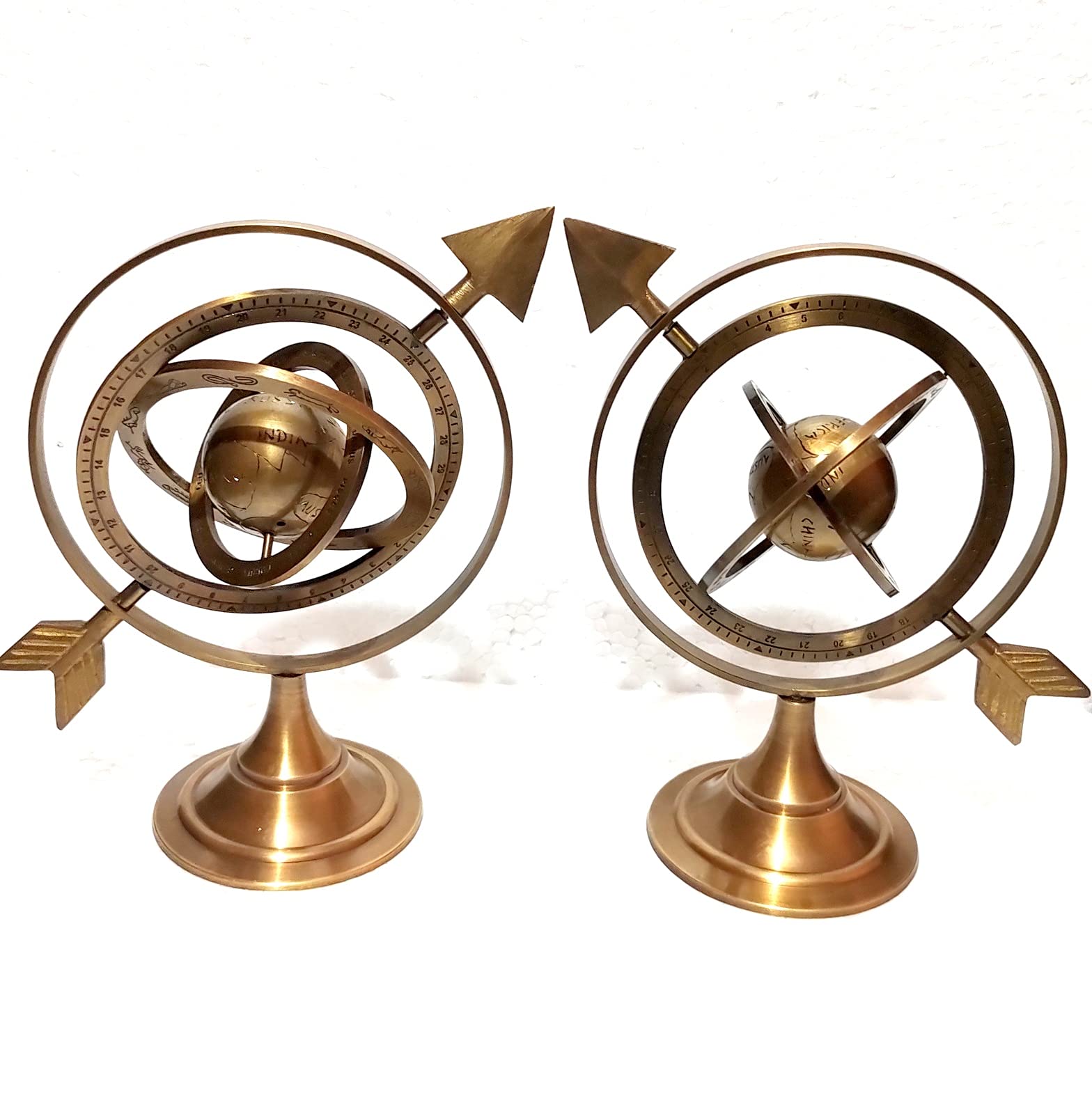 Globo armilar de latón náutico marrón antiguo de 8 pulgadas para estantería y vitrina retro