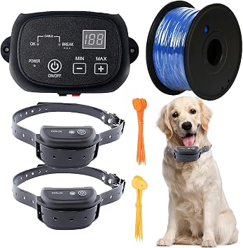 Upgraded Electric Fence for Dogs,Underground Above Ground Pet Boundary Containment System,with Waterproof and Battery-Operated Shock Training Collar,for All Dogs650 Ft Wire,for2dogs