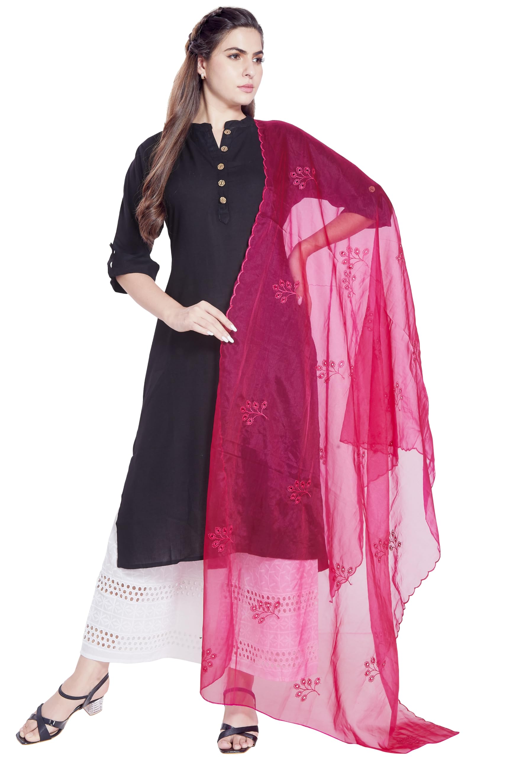 Women's Embroidered Organza Dupatta-image-11