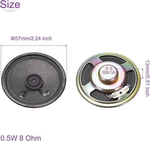 Miniatura 3 de DMiotech Paquete de 4 altavoces magnéticos de 0.5 W, 8 ohmios y 2.244 in de diámetro, tipo redondo, altavoz de repuesto interno para altavoz de