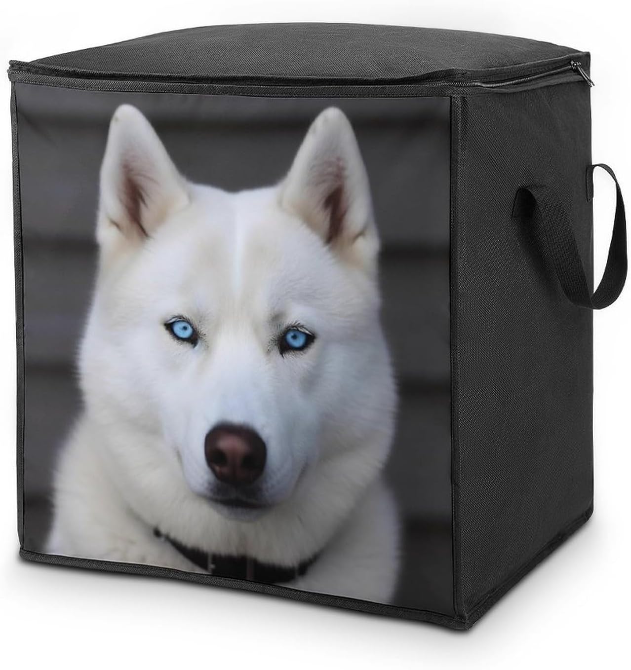 Quilt Storage Bag,Blue Eyed White Husky Printed Large Foldable Storage Container Portable Travel Storage Bag for Blankets, Quilts, Clothes, Comforter, Bedding And Pillows