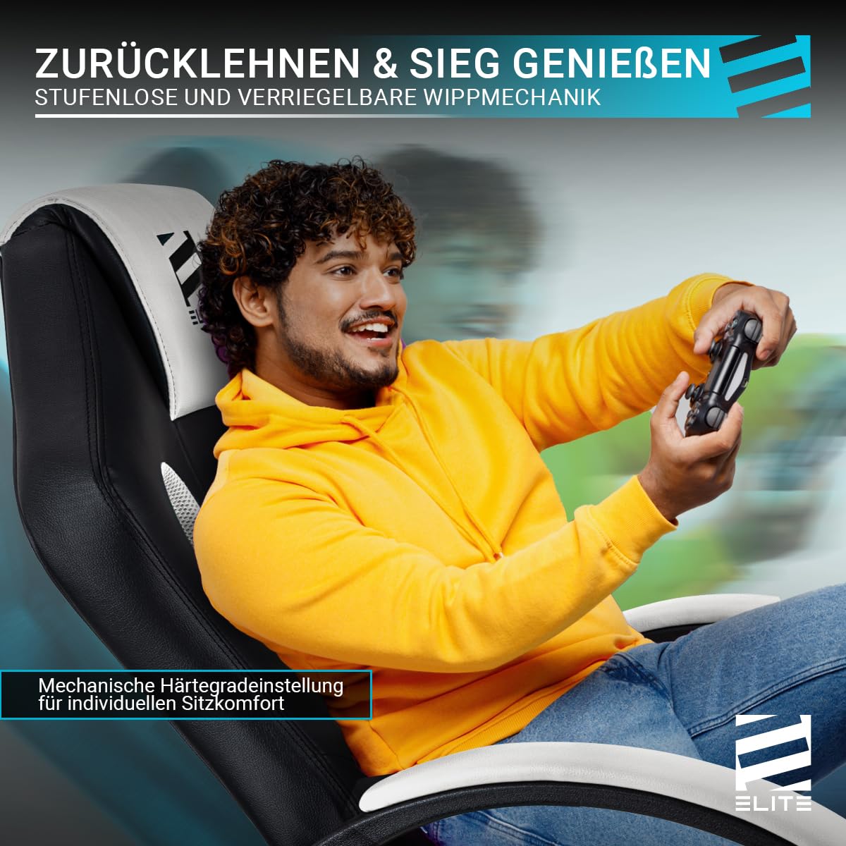 ELITE Gaming Stuhl Exodus | Ergonomischer Bürostuhl - Schreibtischstuhl - Chefsessel - Sessel - Racing Gaming Stuhl - Gamingstuhl - Drehstuhl - Chair - Kunstleder Sportsitz (Schwarz)