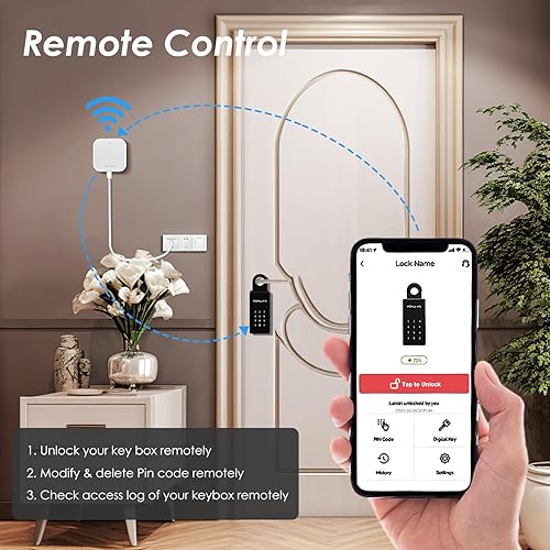 Miniatura 3 de Caja de bloqueo WiFi para exterior con puerta de entrada, control remoto, caja de bloqueo inteligente para llave de casa, manija de puerta y montaje
