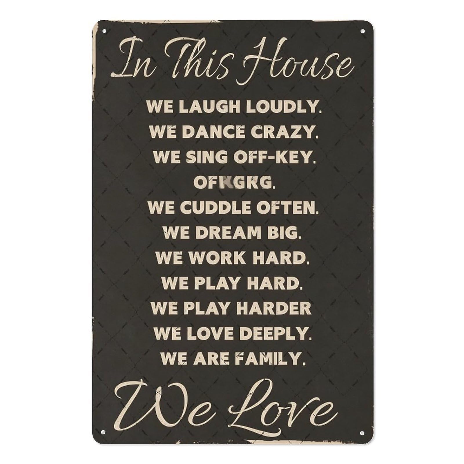peiyeety Vintage In This House We Love Metal Tin Sign 8x12 Inch Family Wall Decor Plaque, Rustic Retro Wall Art for Living Room Kitchen