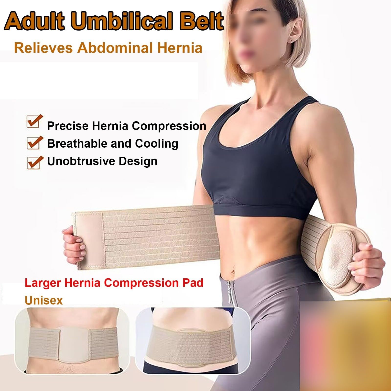 Fascia Ernia Ombelicale, Cintura per Ernia Ombelicale per Donne e Uomini, Fascia Addominale per Uomini con Cuscinetto di Compressione Rimovibile(Medium)