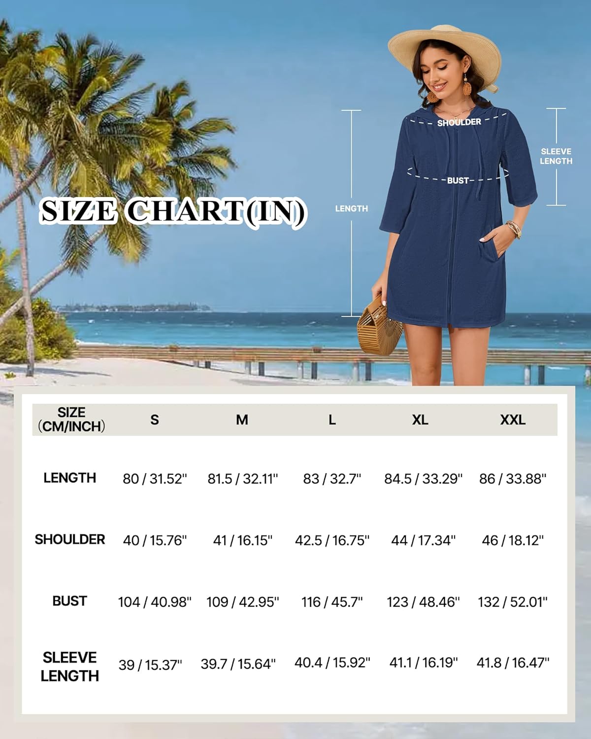 Bsubseach Terry Cloth Swim Coverup - Women Long Sleeve Hooded Swimsuit Coverup Zipper Beach Coverups Robes with Pockets - Image 4