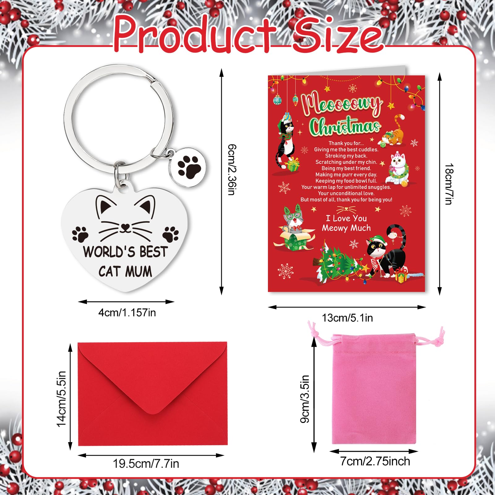 HOWAF Christmas Card from The Cat, Xmas Card & Keyring, Gifts for Christmas from The Cat for Women, Cat Mum - Image 2