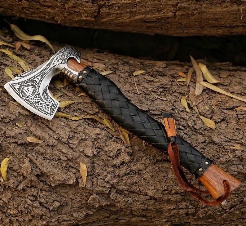 Hand Forged Viking Axe Hatchet Carbon Steel Bearded for Camping, Hunting, 20