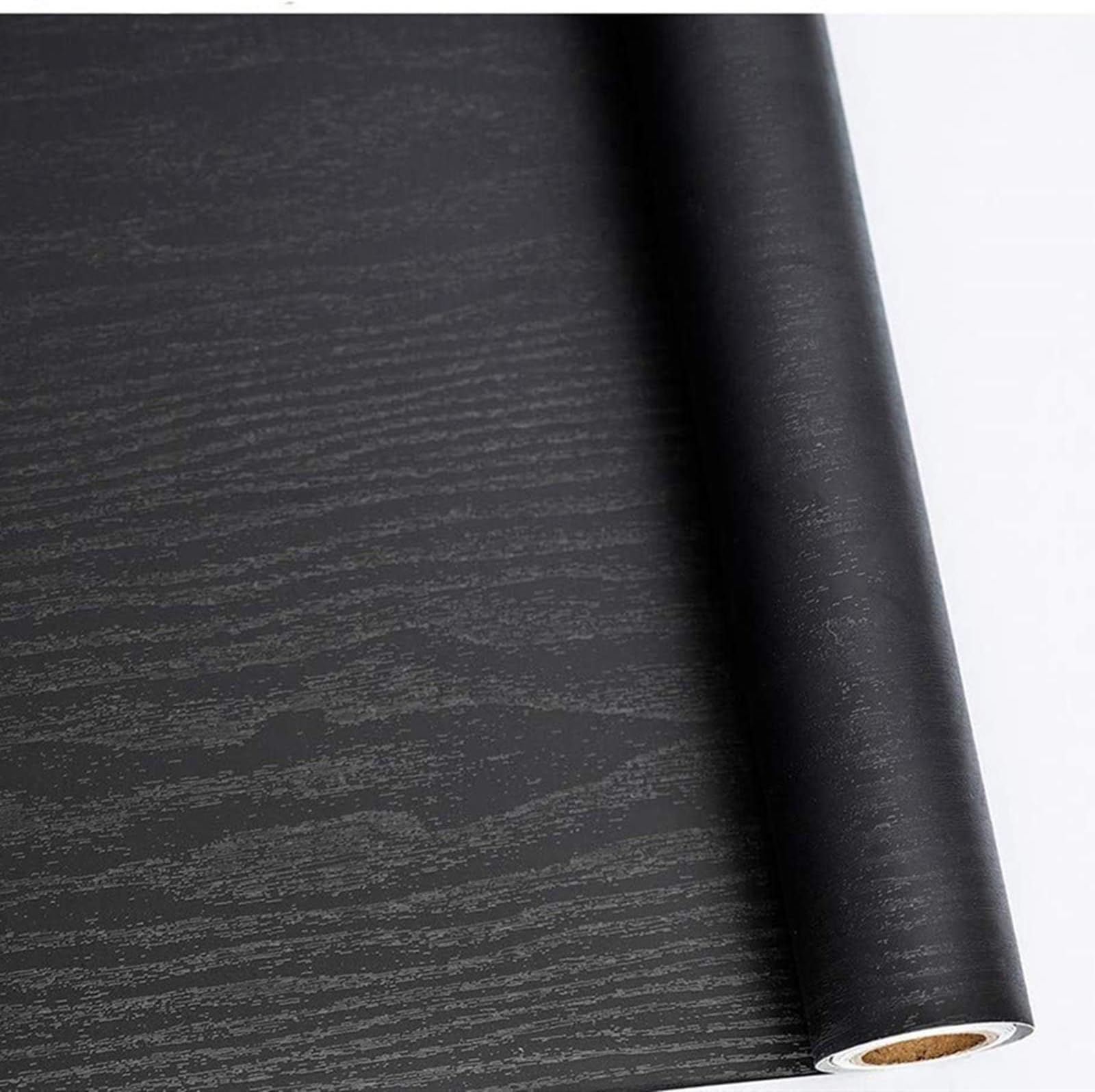 Black Vinyl Wrap Self Adhesive Wallpaper, Wood Effect Sticky Back Plastic Roll for Furniture, Removable Peel and Stick Wallpaper Decorative Furniture Kitchen 30cm X 200cm