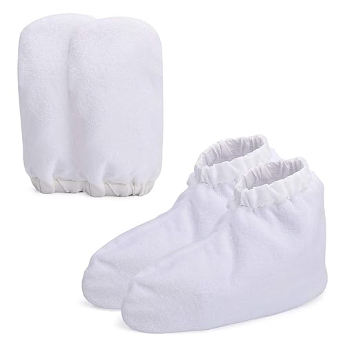 Noverlife Guantes de cera de parafina, guantes de tela de rizo para el cuidado de los pies de las manos, terapia de spa, parafina, guantes de baño