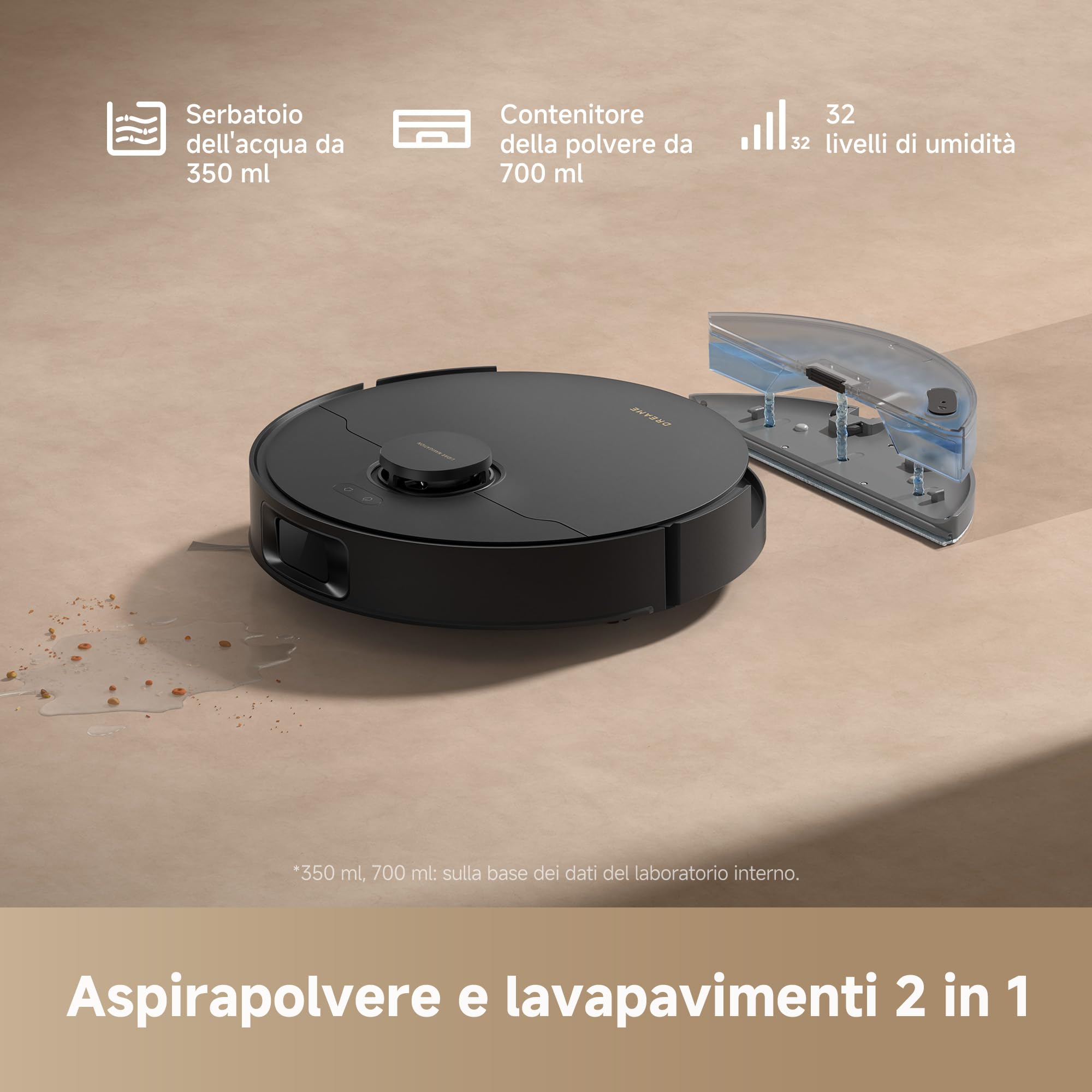 DREAME D20 Robot Aspirapolvere, Aspirazione 13.000 Pa, Doppia Spazzola Antigroviglio, Navigazione LDS, Aspirapolvere e Lavapavimenti 2 in 1, Pavimenti e Tappeti e Moquette, Batteria da 5.200 mAh