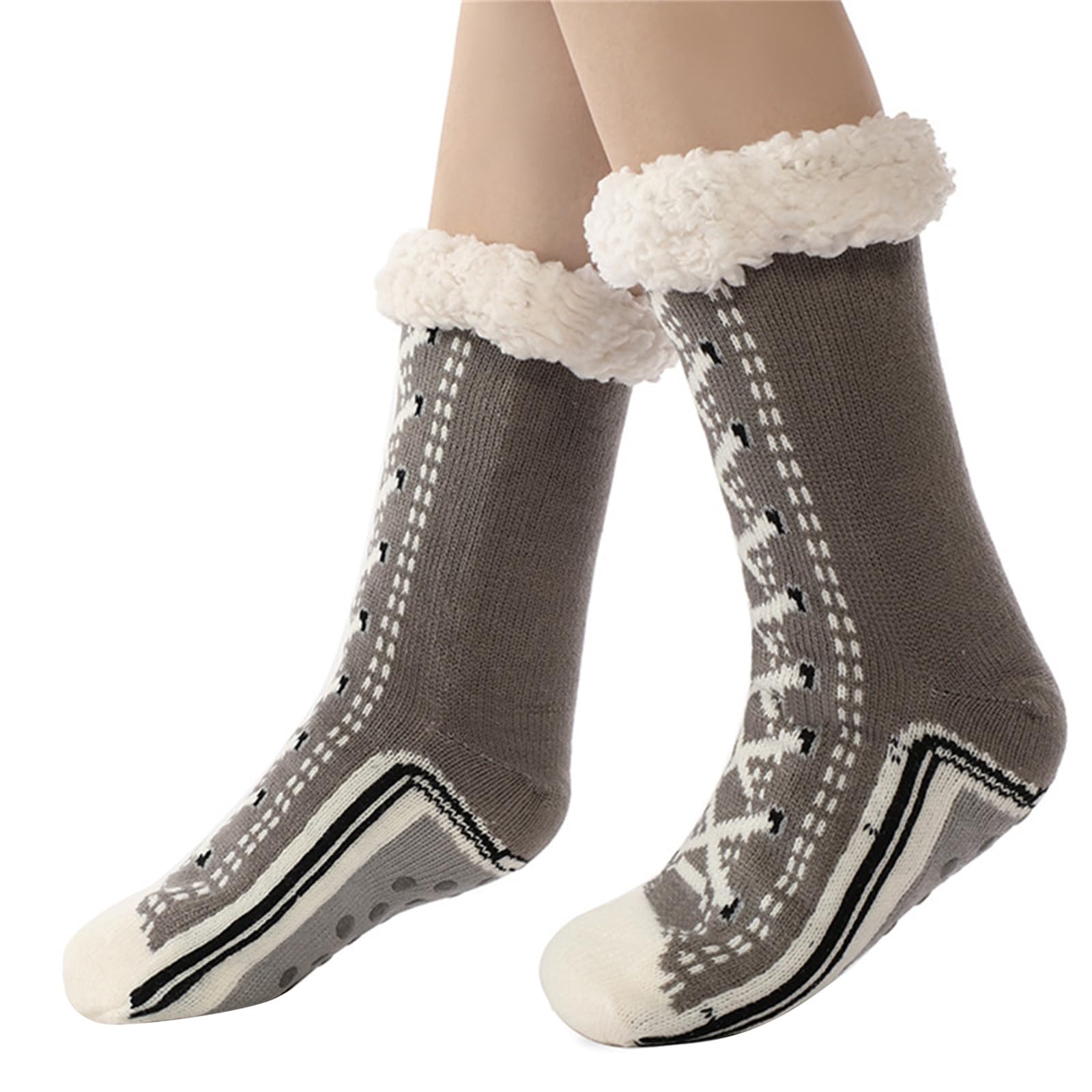 Maxtonser Fun Sneaker Print Fleece Lined Thermal Warm Fuzzy Slipper Socks with Nonslip Soles Designs for Cold Weather Indoor Use