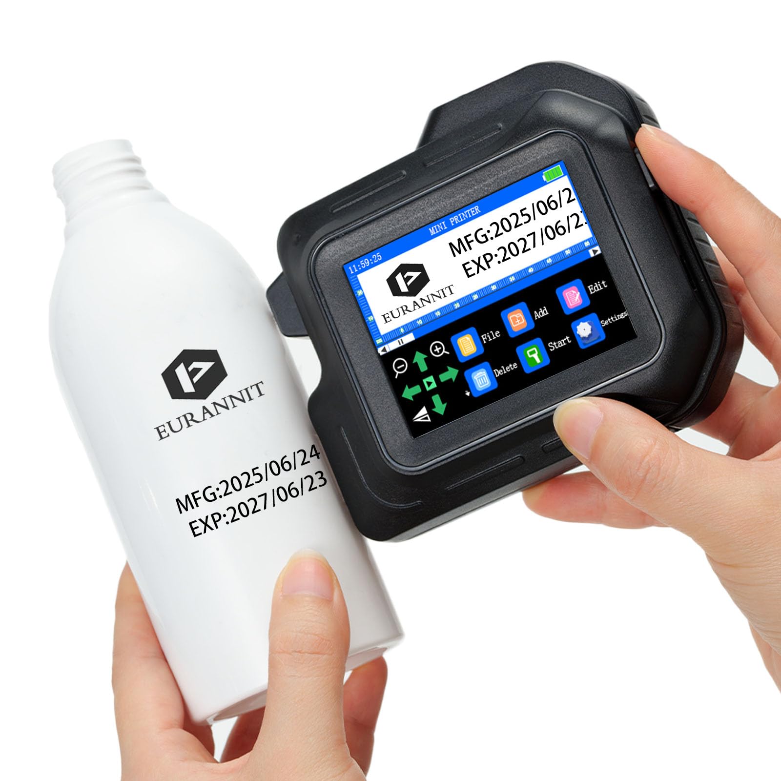 Mini Impresora de Inyección de Tinta E98, Impresora de Mano Portátil con Boquilla de 12,7 mm y Pantalla táctil de 2,8" para Imprimir Texto, código de Lote, Logotipo y Fecha en Superficie