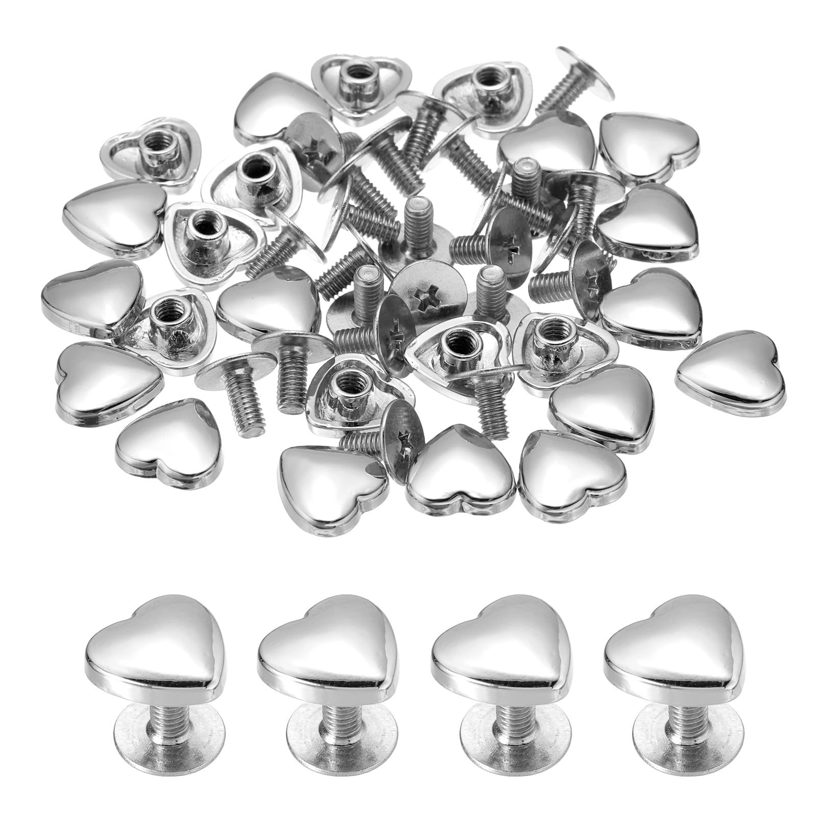 PATIKIL 10mm Heart Rivets, 24 Sets Leather Rivets Studs Rivets Double Cap Spikes Rivet for Leather Crafting for Decor Repair DIY Clothing Belts Bags Shoes, Silver Tone