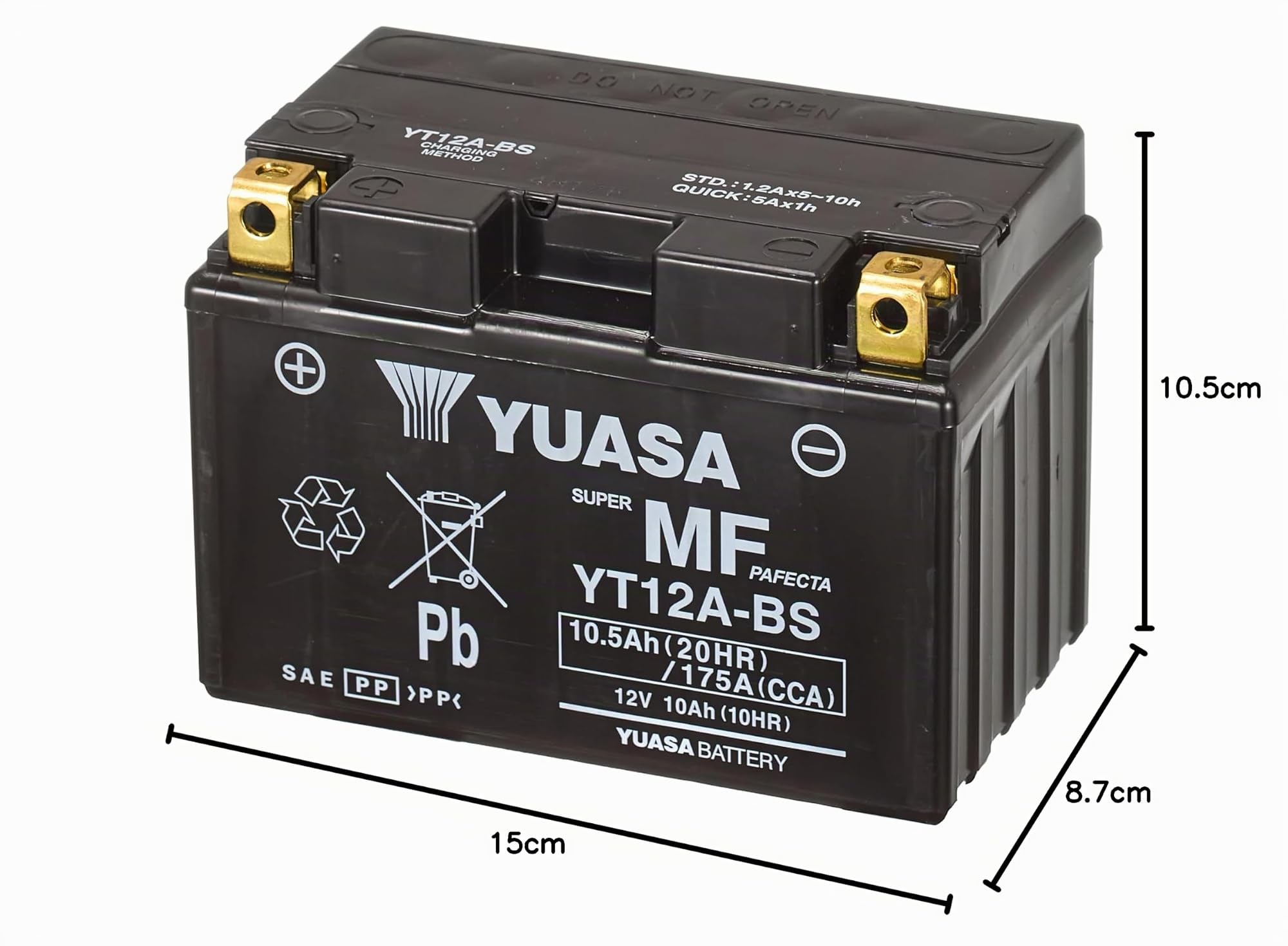 Yuasa YT12A 12V 175 CCA Batería Moto VRLA Sin Mantenimiento | Alto Rendimiento, Fiable y Duradera, Tecnología VRLA, Uso Larga Vida