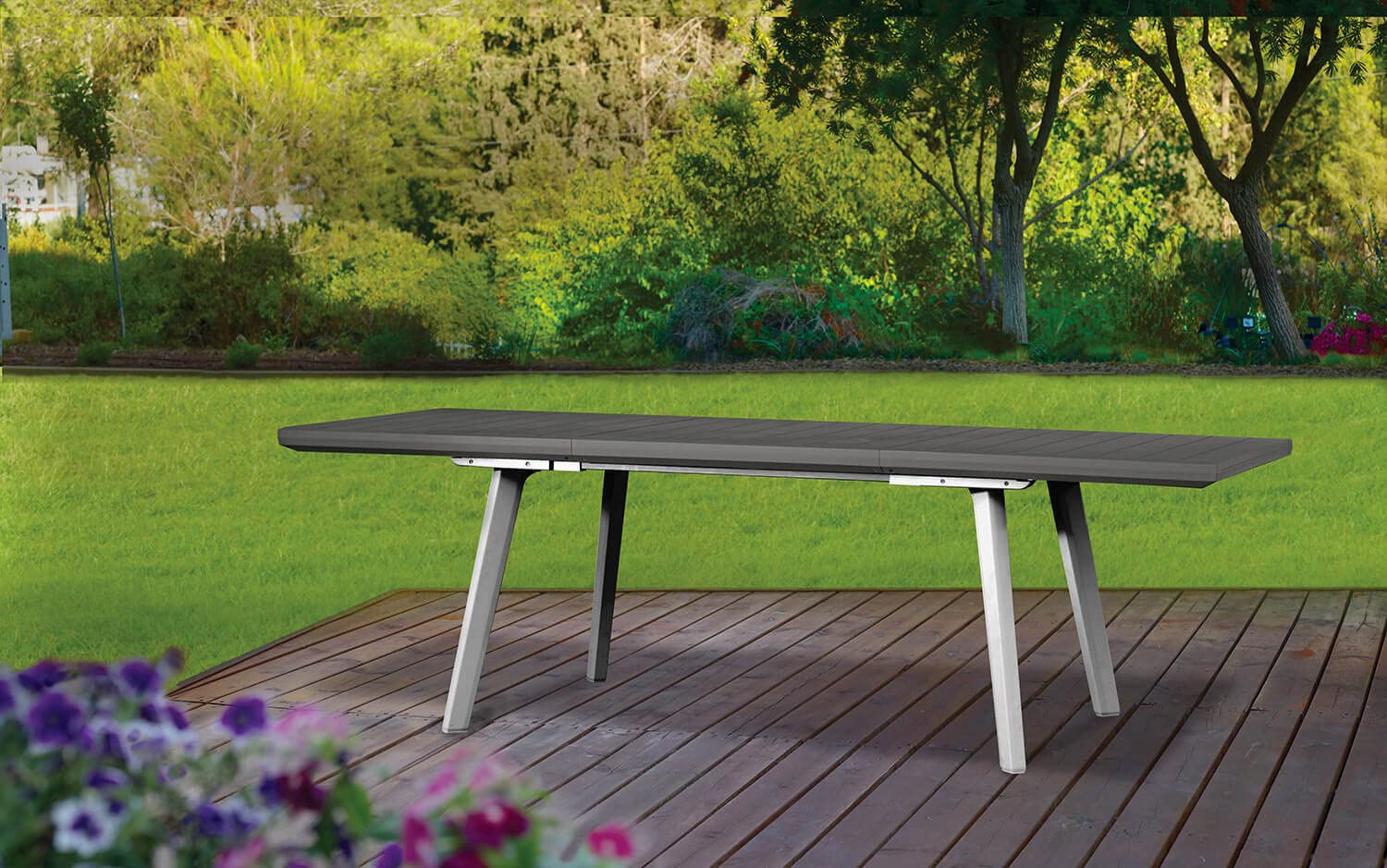 Keter Tavolo Per Giardino Harmony Allungabile Adatto Per 6/10 Persone, Bianco e Grigio 162-241 X 100,5 X 76 Centimetri