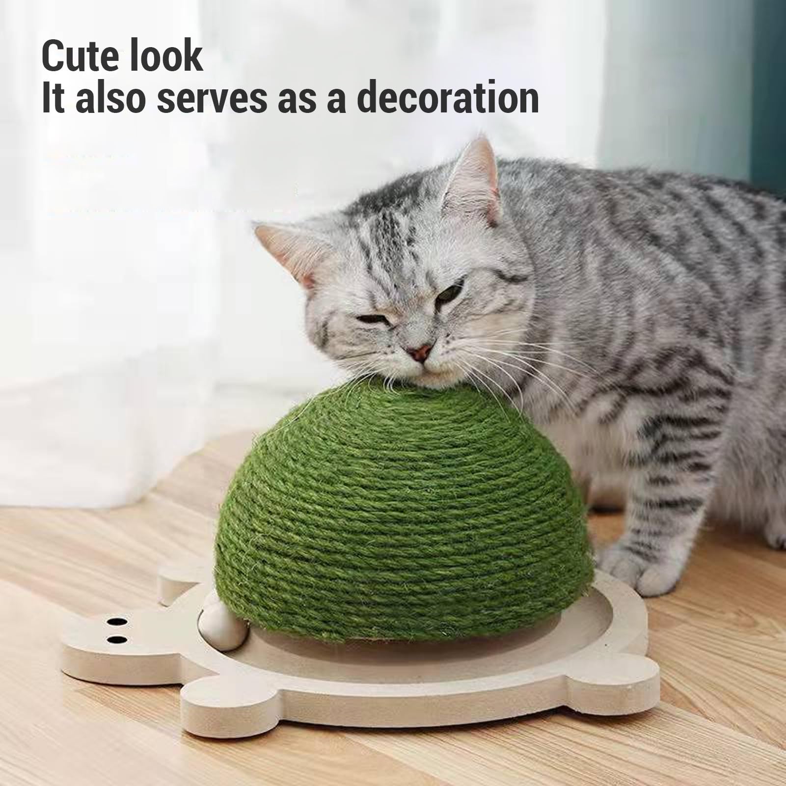 Juguete para Gatos, Pelota de Sisal para Gatos Pequeños y Medianos, Juguete Interactivo, Pelota para Gatos con Pista de Rodillos y Base de Madera para Gatos de Interior