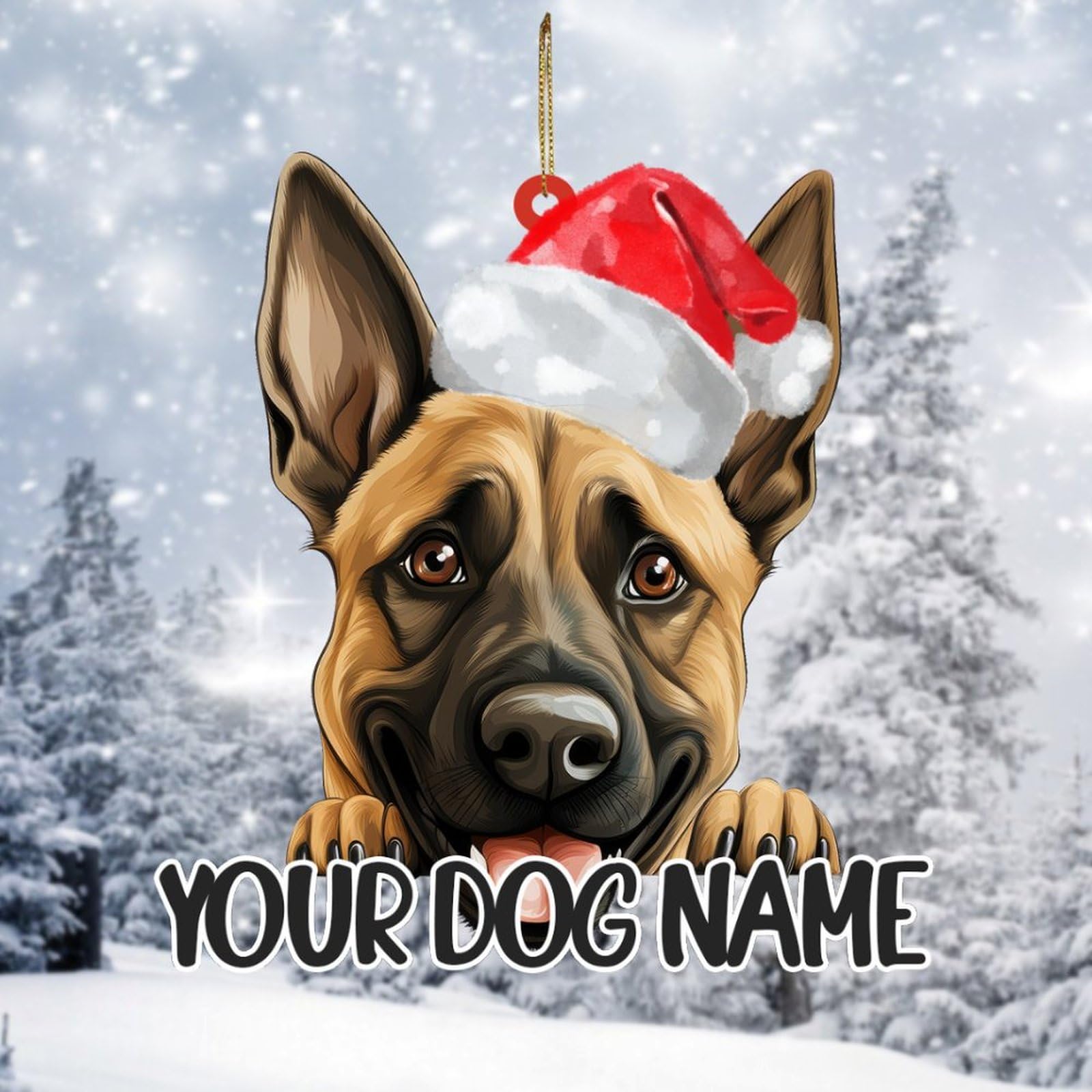 Puppy 2D Christmas Acrylic Ornaments,Custom Dog Name Belgian Malinois Ornament for Christmas Tree Pendant Baubles New Year Souvenir Seasonal Holiday Collectible Xmas Keepsake Gifts for Dog Lover