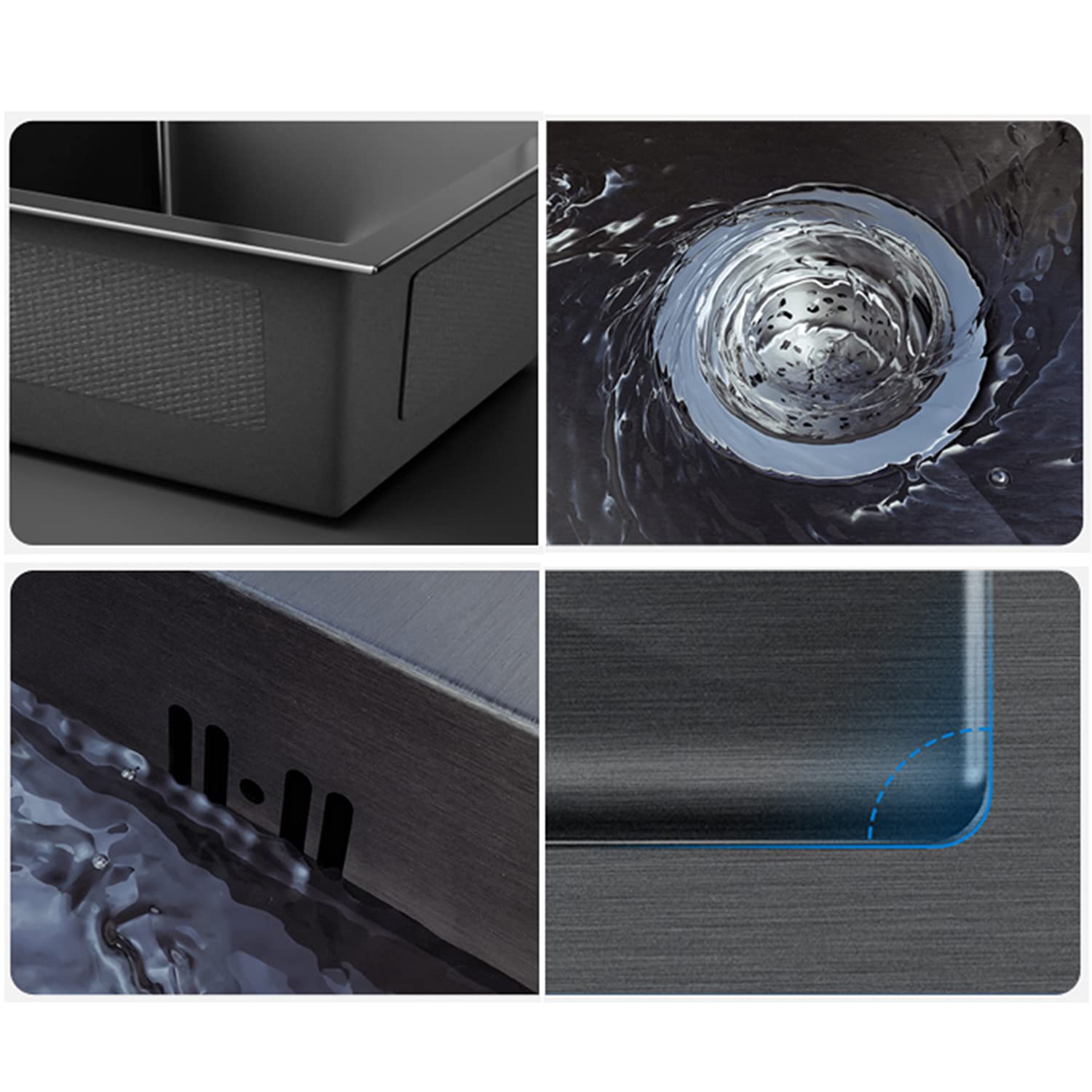 Lavello da cucina, in acciaio inox nero, realizzato a mano, rettangolare, sotto-piano per lavastoviglie (nero, 55 x 45 x 21 cm)