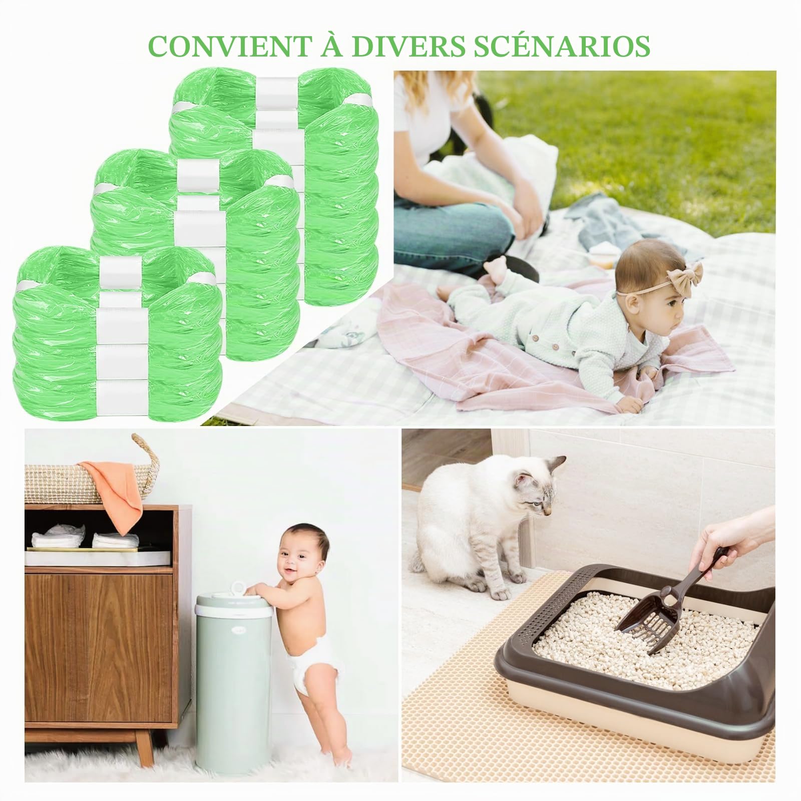 GIBOHOM Lot de 12 Recharge Poubelle à Couches, Antibactérien Anti-odeurs Compatible Tommee Tippee