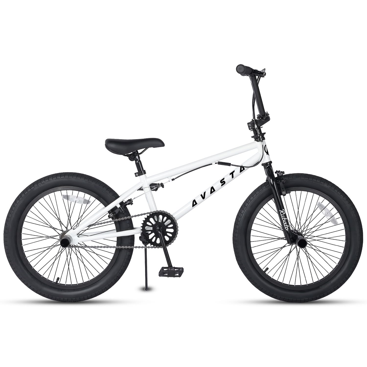 AVASTA Bicicletta BMX per Bambini Freestyle da 20 Pollici per età 6 7 8 9 10 11 12 13 14 Anni Ragazzi Ragazze Adolescenti e Junior Riders con 4 Picchetti, Rotori a 360 Gradi, Bianco