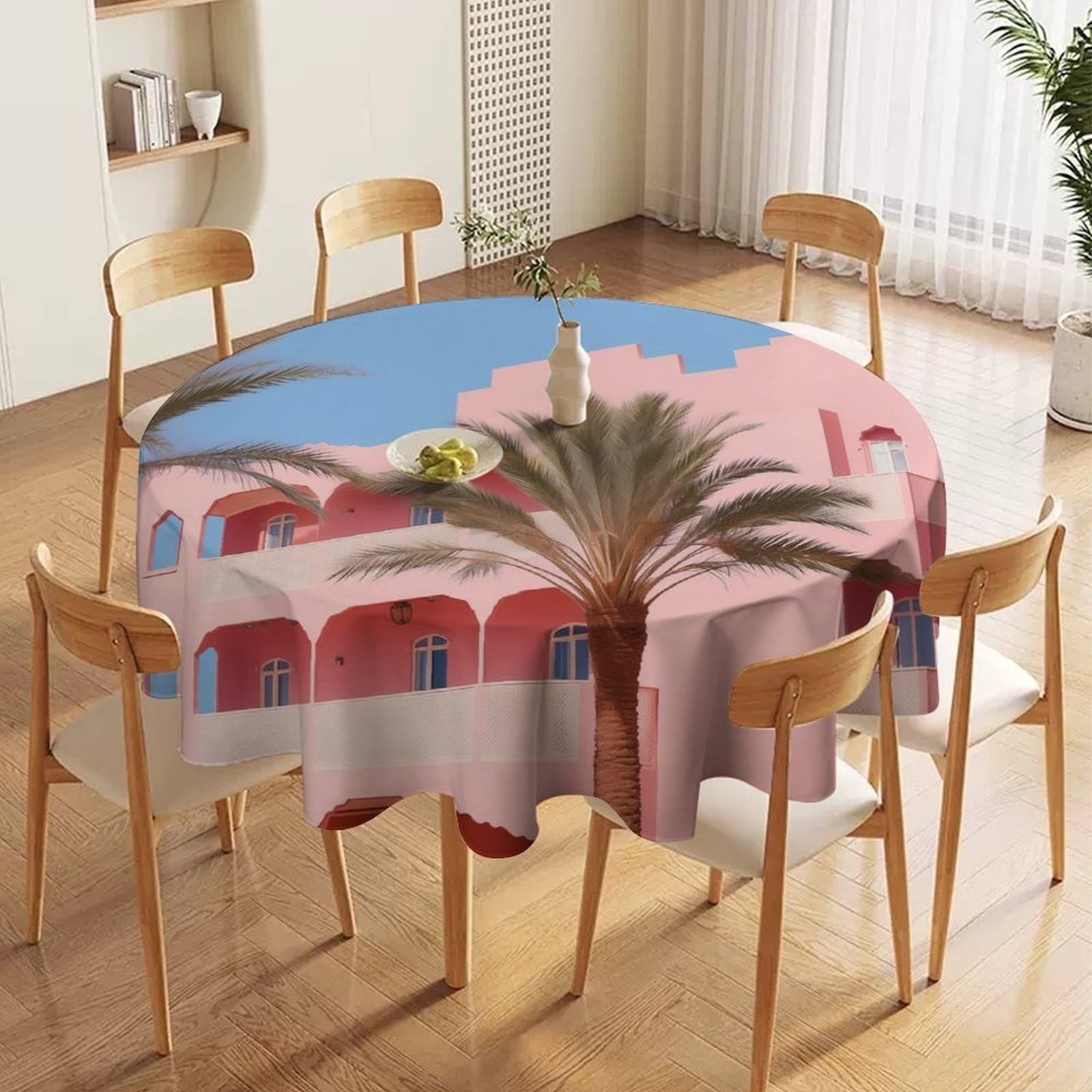 ORDOBO 3D Printed Tablecloth - Pink Pattern Round Tablecloth Wipeable For Kitchen Dinner Picnic Party Home Fashion Print Table Cover Decoration 177X177Cm