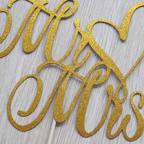 Miniatura 2 de Decoración para tartas con purpurina dorada de Mr and Mrs  Decoración para tartas de boda, compromiso, aniversario de boda