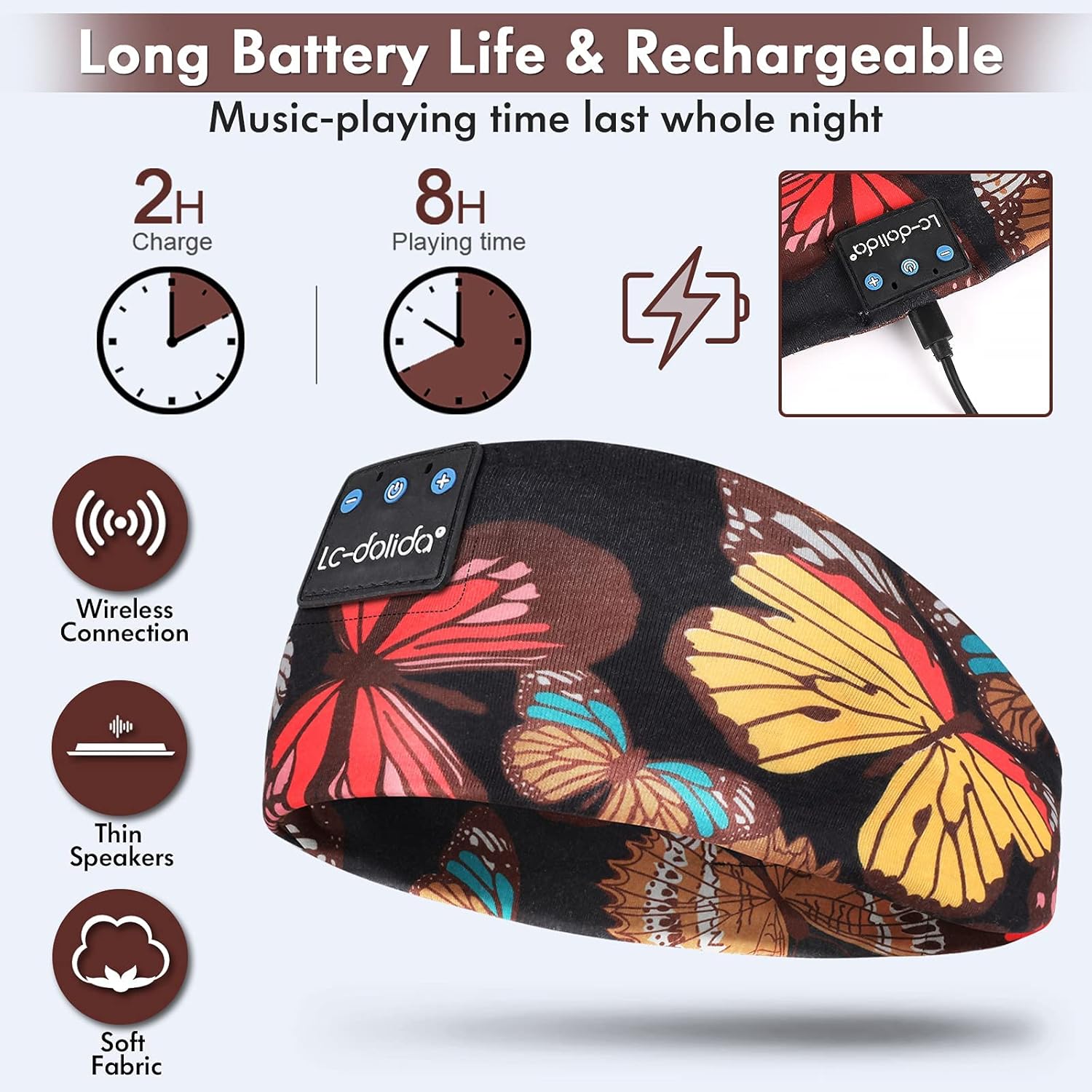 LC-dolida Bluetooth Sleep Mask with Floral Headphones for Sleeping, Sports, Side Sleepers, and Travel