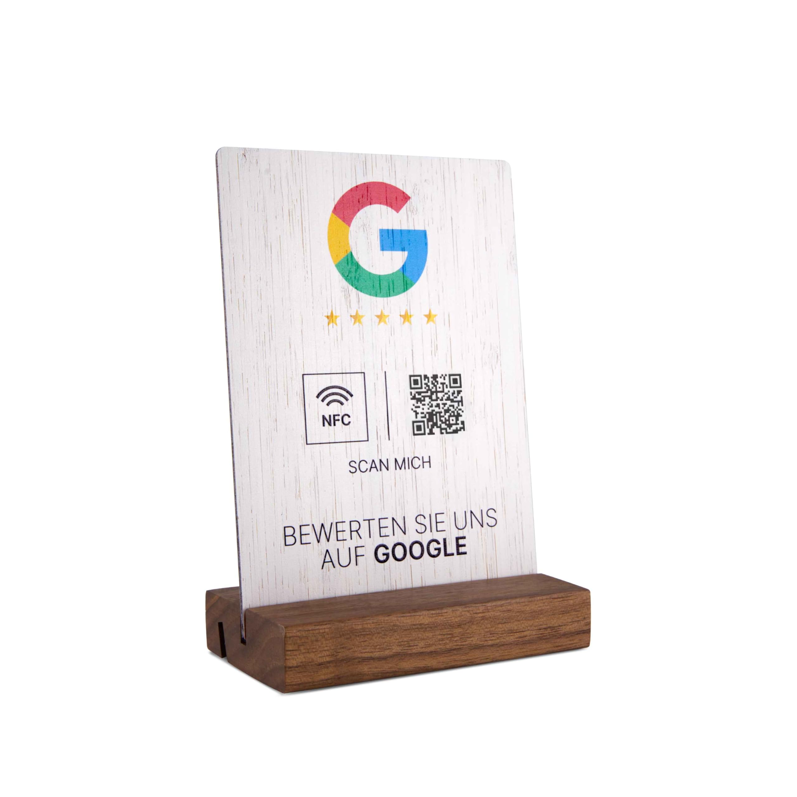 Google Bewertung NFC Schild Bambus 105 x 148 mm mit QR-Code