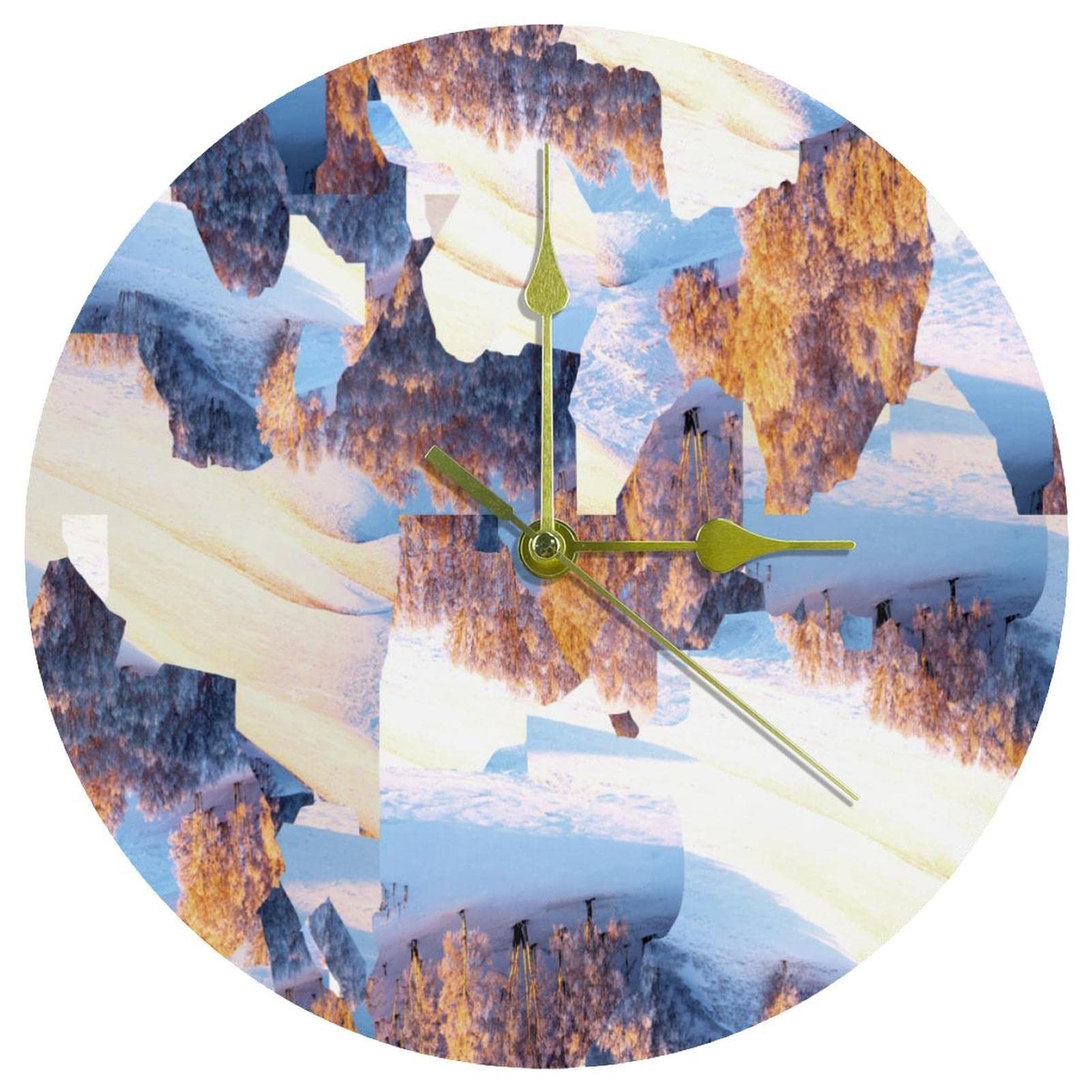 Horloge murale montagne d'hiver acrylique ronde 24 cm sans tic-tac pile