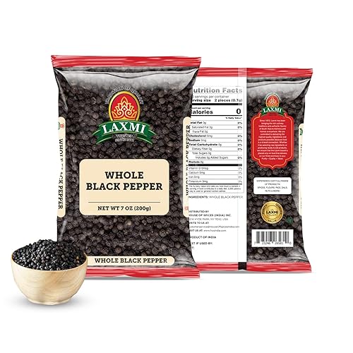 Laxmi Granos de pimienta entera de pimienta negra, 200 gm, pimienta negra Tellicherry, granos de pimienta de alta calidad y alto valor, negro | De