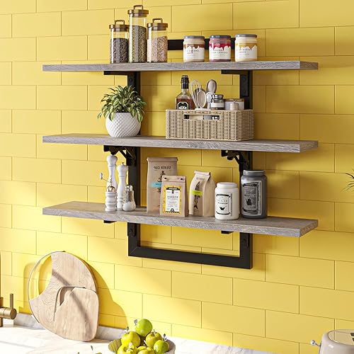 Miniatura 7 de Bestier Estantes flotantes para pared, estantes de cocina de 32 pulgadas montados en la pared, estante de barra de café de 3 niveles con soportes