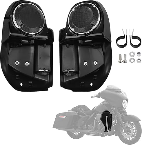 XFMT Motorcycles Carenadura inferior ventilada en negro vívido para piernas con caja de altavoces y rejillas para Harley Touring enfriada por aire