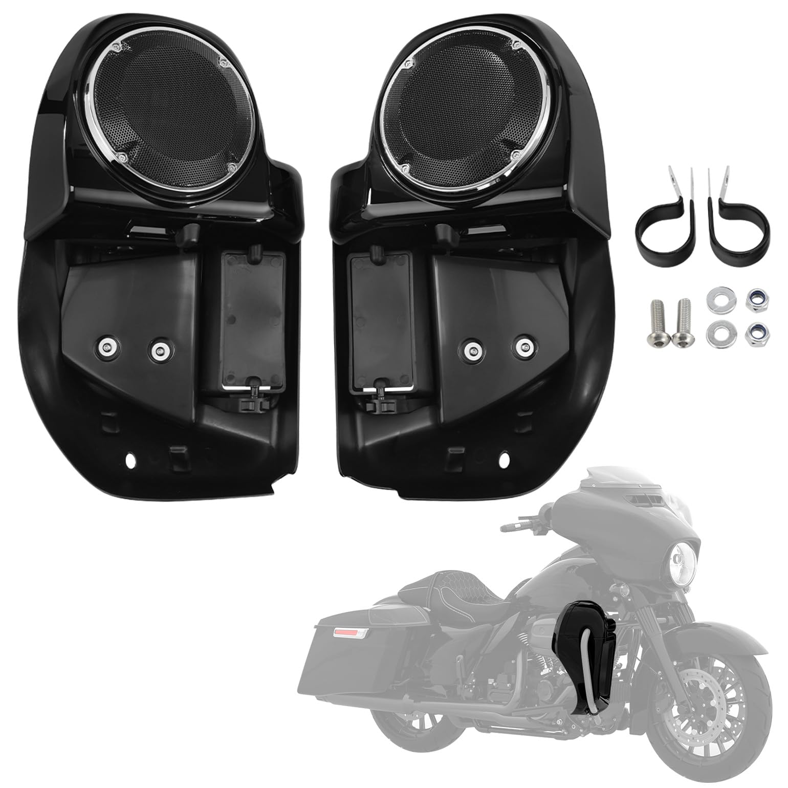 XFMT Motorcycles Vivid Black Lower Vented Leg Fairing W/Speaker Box Pods & Grills For Harley Touring Air-Cooled Road King Street Glide Road Glide Electra Glide 2014-2024