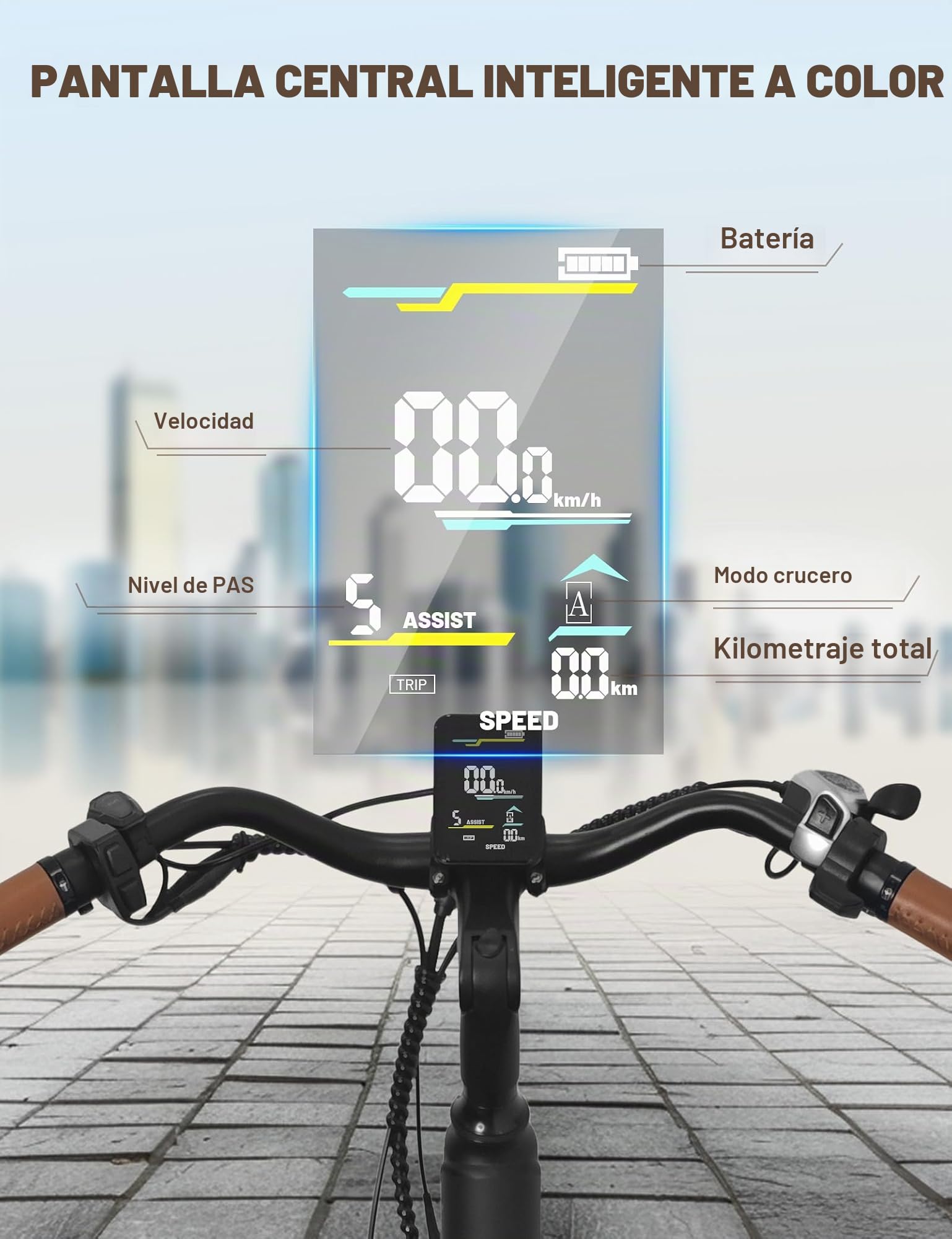 HEADEER BD26195 Bicicleta Electrica para Adultos 26", Batería Extraíble 48V 11.5Ah, Autonomía 80KM (PAS), E Bike Urbana con Pantalla a Color, 7 Velocidades & Horquilla con Suspensión Bloqueo Unisex