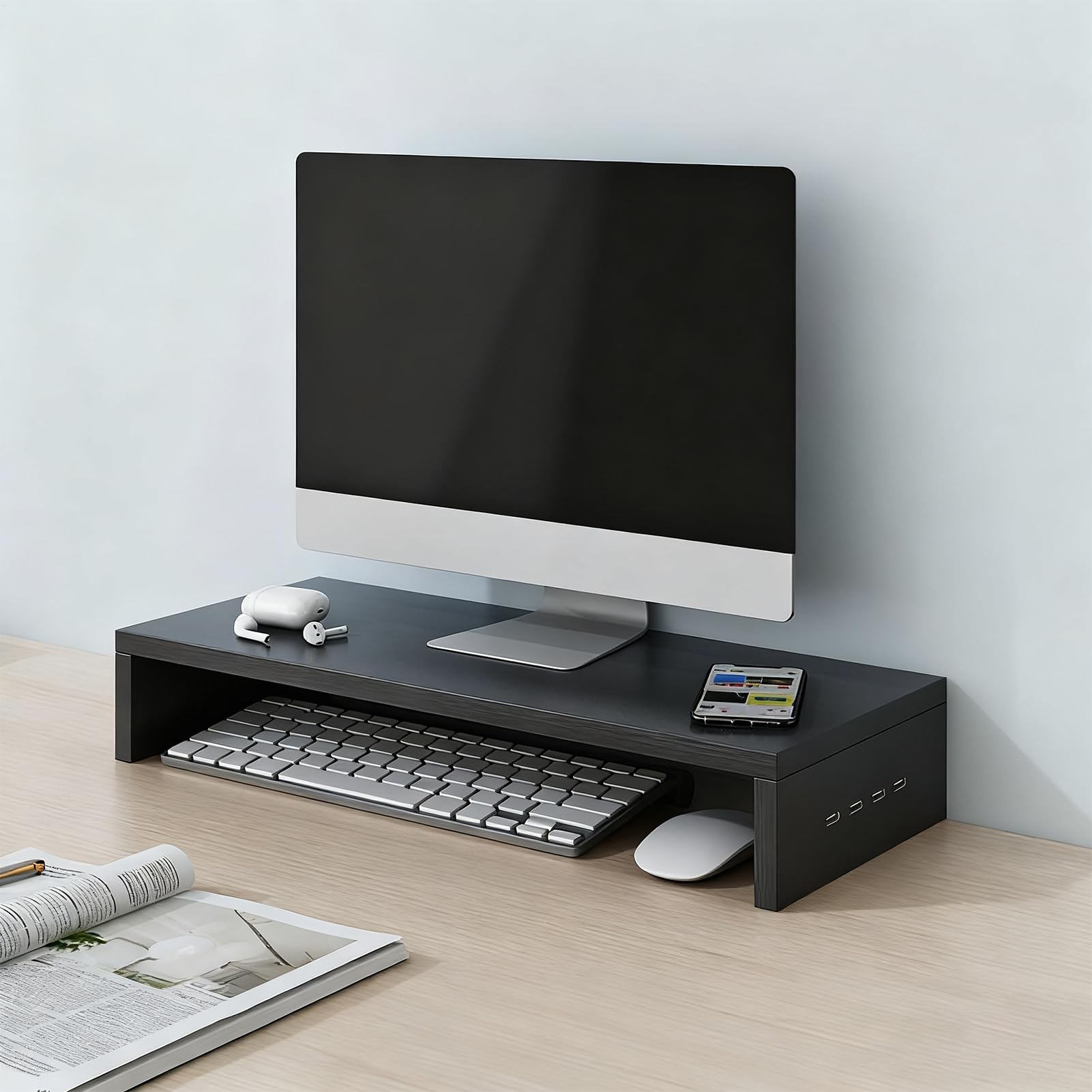 Podnośnik biurkowy na laptopa, organizer na monitor o przekątnej 19 | 69 dla wygodnej wysokości oglądania, trwałe, wentylowane platformy z funkcją oszczędzania miejsca, akcesoria biurkowe do