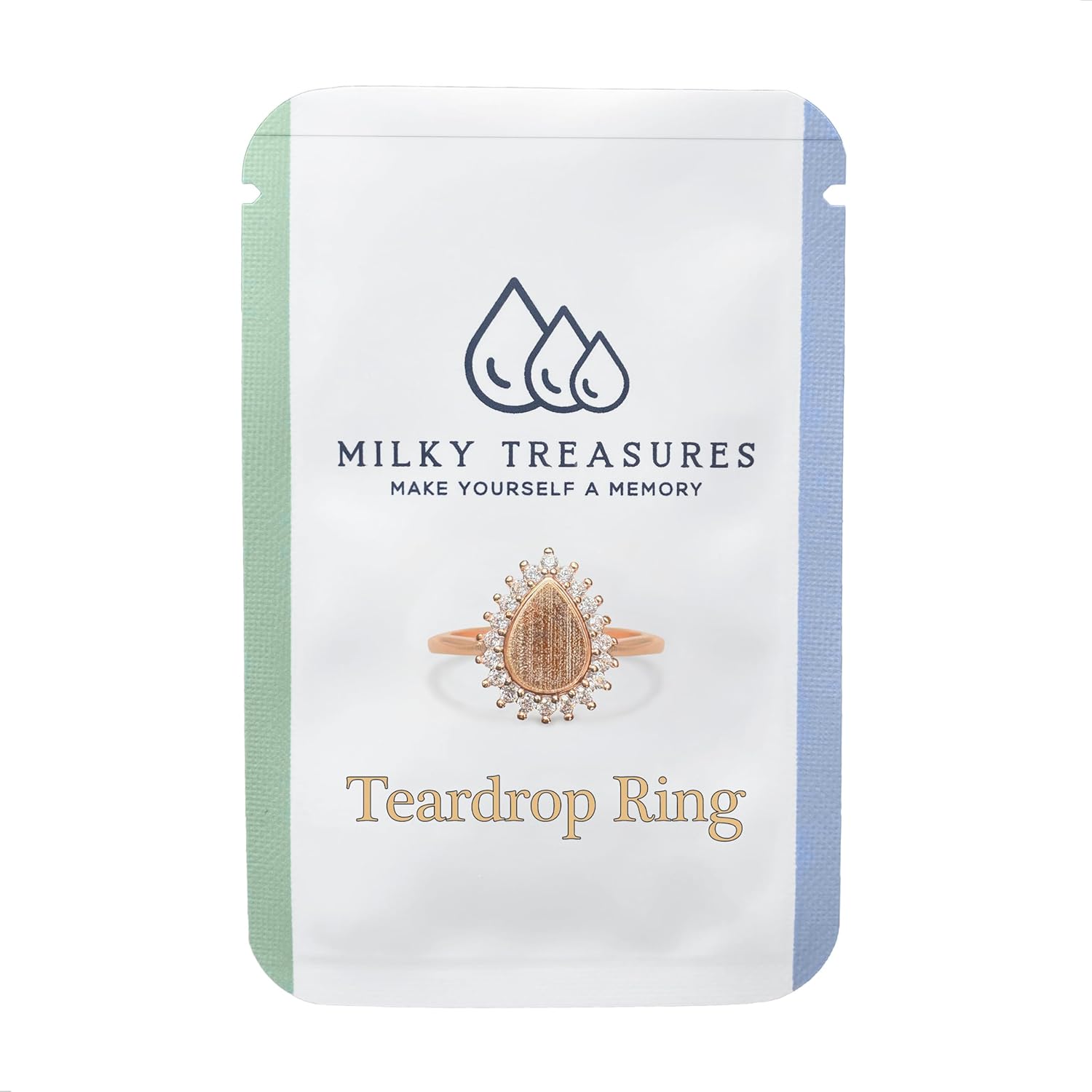Teadrop Ring DIY Breastmilk Jewelry Making Kit | 18k Rose Gold Plating| Adjustable Size 6 to 10 | Breastfeeding Keepsake | New Mom Gifts | 925 Sterling Silver Base [Only Ring]