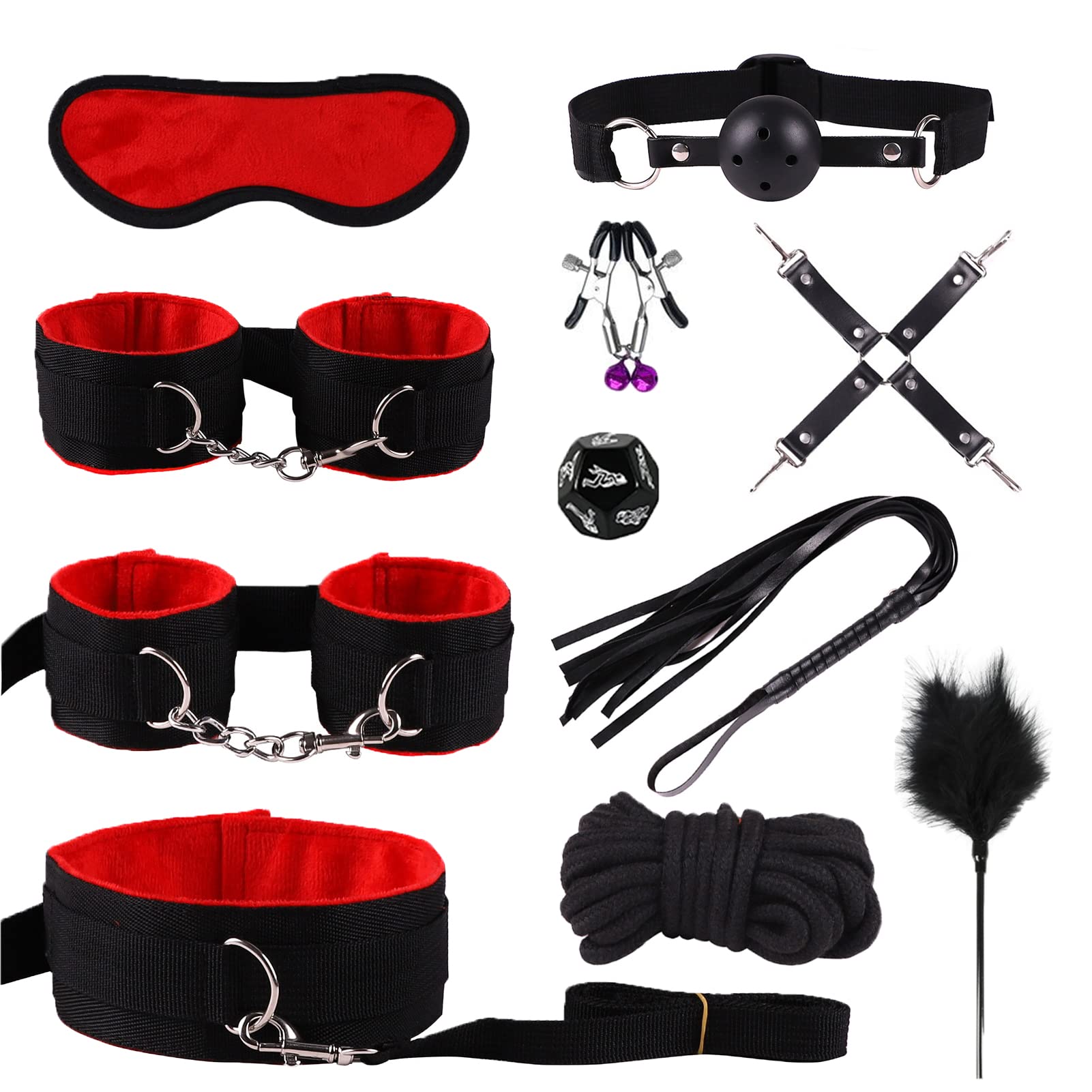 Bondage Kit Adult, Bondaged Restraints Sex Fetish Toys Bdsm Harness Bondage Gear Accessories Set For Adult Female and Couples Under Bed Sm Play With Hand Cuffs Mouth Gag Whip Blindfold Nipple Clamp