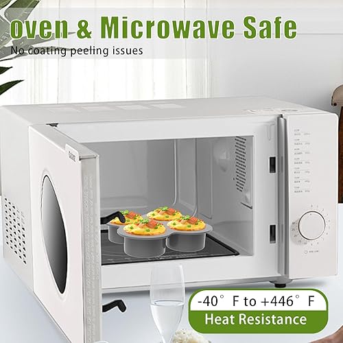 Miniatura 5 de Moldes de silicona para mordeduras de huevo, 4 tazas, moldes de silicona para huevos, ideales para magdalenas, pasteles, tartas, panes (2 unidades,