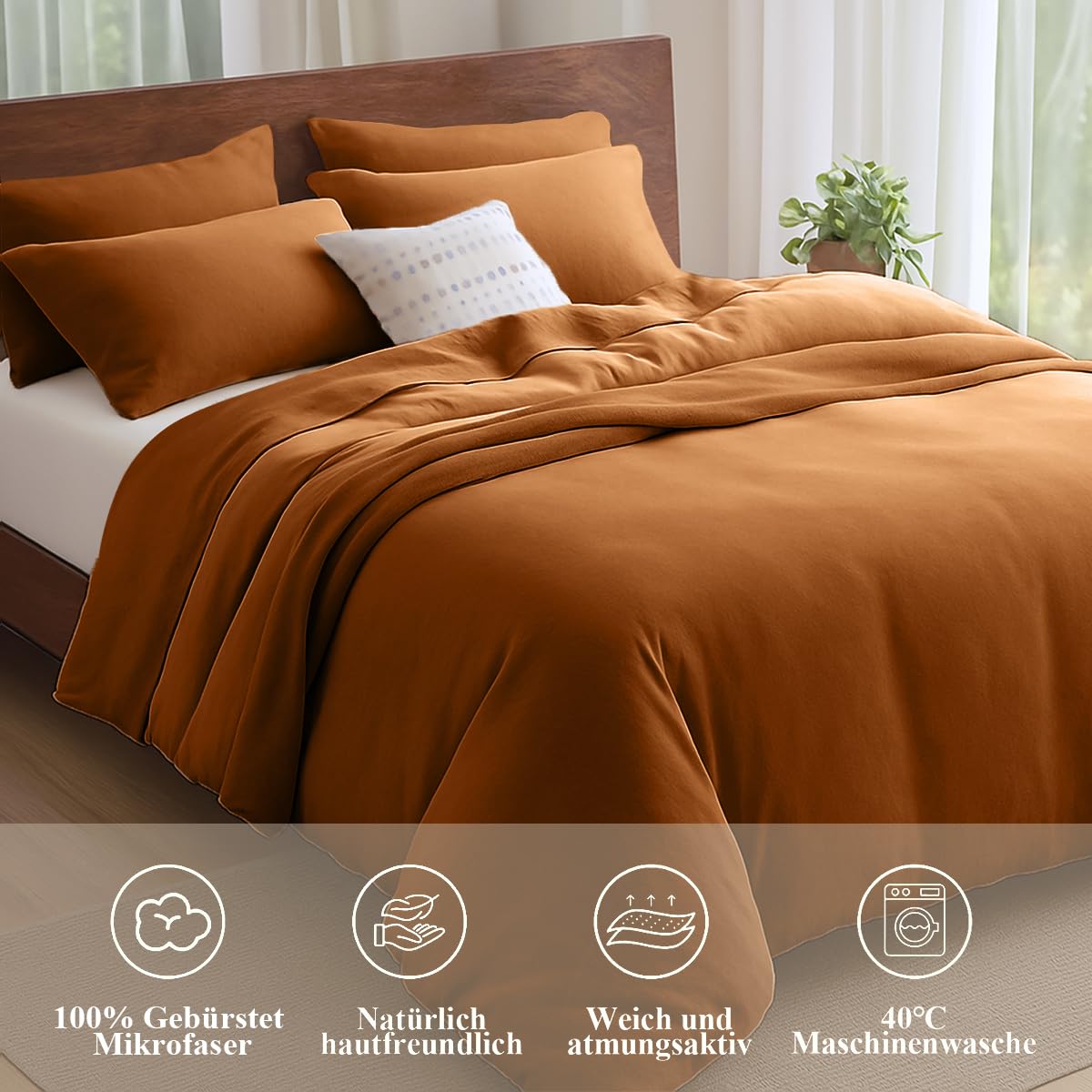 Lanqinglv Bettwäsche 135x200 4Teilig Orange aus Mikrofaser für Allergiker