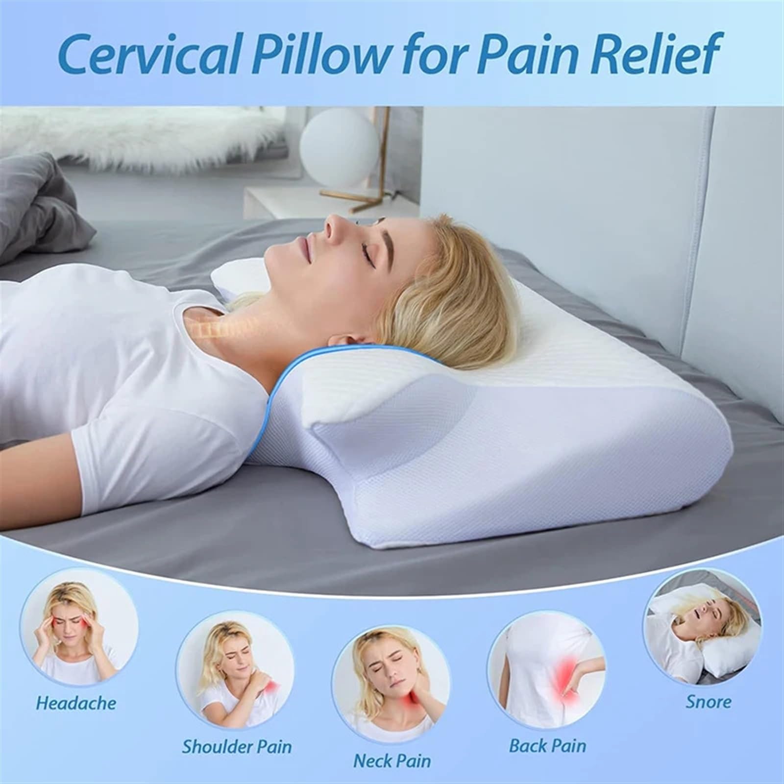 Almohada De Espuma Con Memoria 1 almohada Cervical de espuma viscoelástica, almohada ortopédica de contorno ergonómica 2 en 1 for el dolor de cuello, almohadas de soporte contorneadas, almohada for el